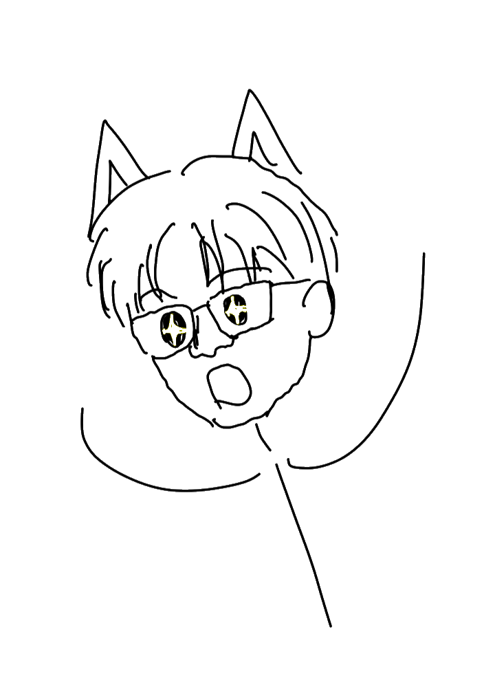 Sketch portrait of Kenny with cat ears and bright eyes